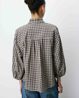 Checked blouse with puff sleeves latte Adelie