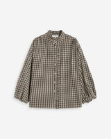 Checked blouse with puff sleeves latte Adelie
