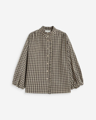 Blouse à carreaux manches bouffantes latte Adelie