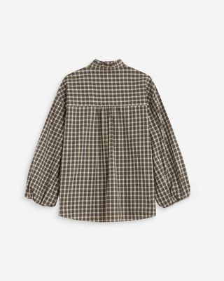 Blouse à carreaux manches bouffantes latte Adelie