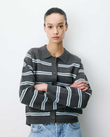 Cardigan rayé en maille col chemise anthracite Ardenis