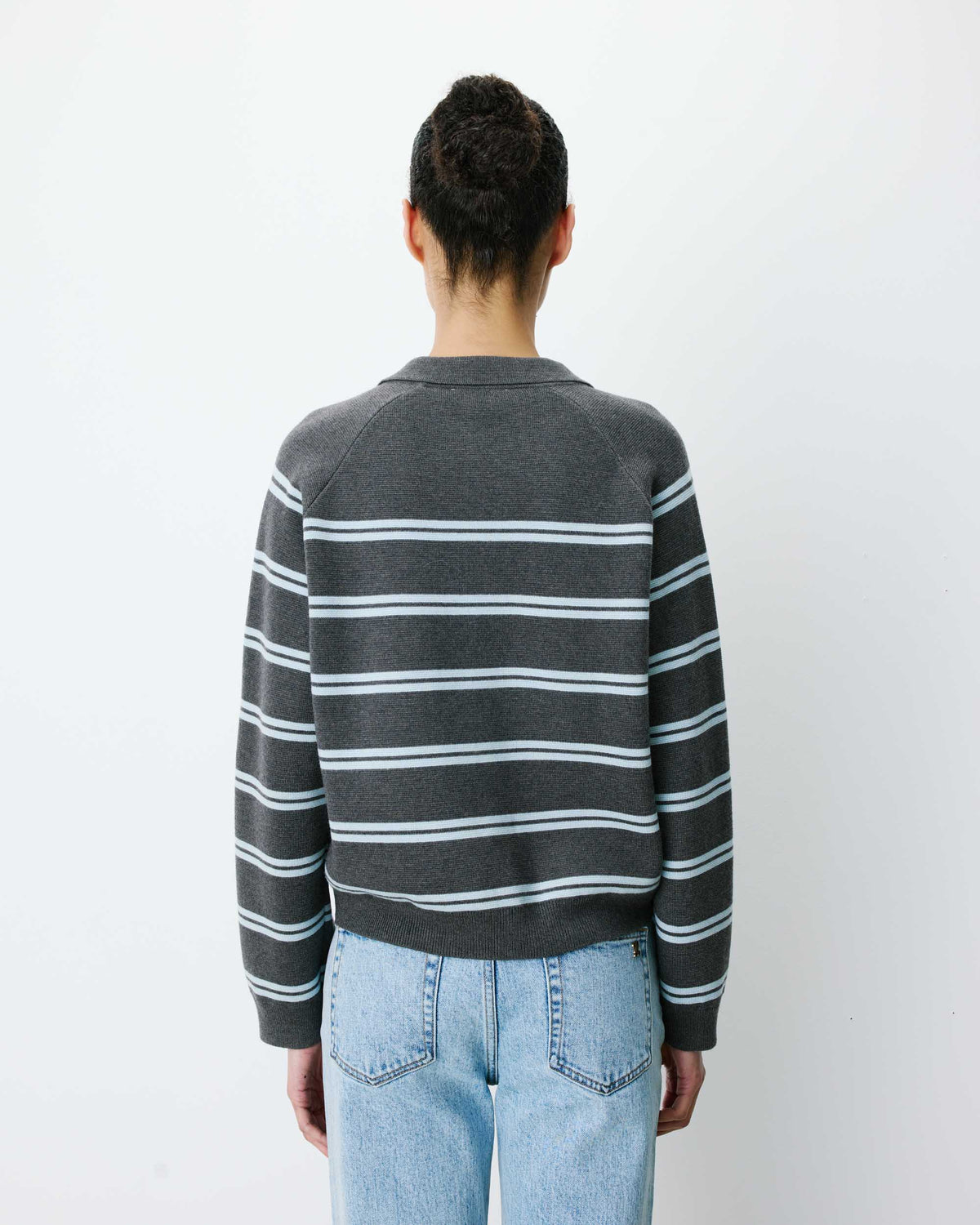 Cardigan rayé en maille col chemise anthracite Ardenis