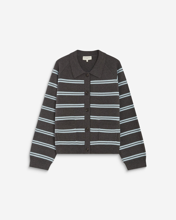 Cardigan rayé en maille col chemise anthracite Ardenis