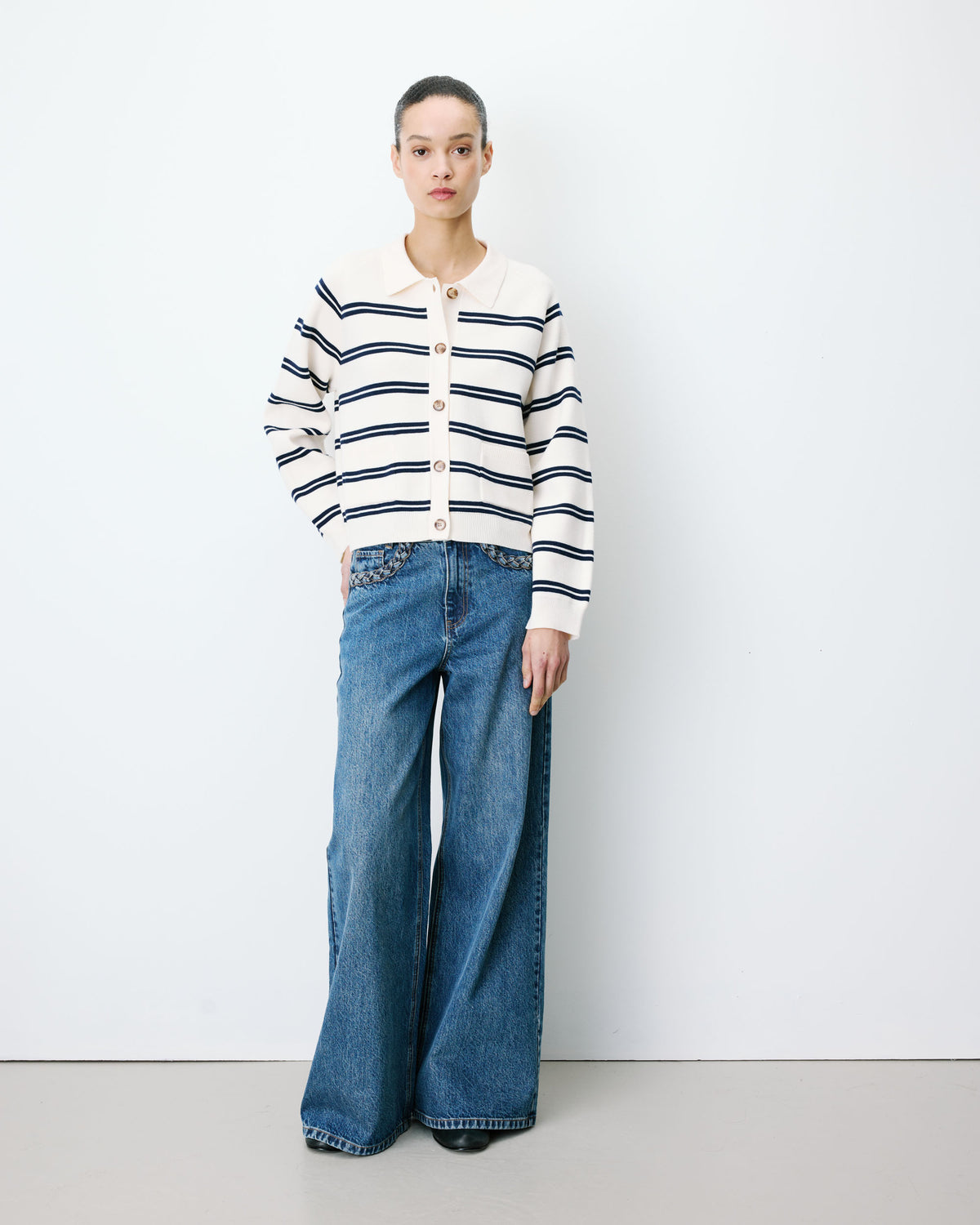 Striped cardigan with shirt collar ecru Ardenis
