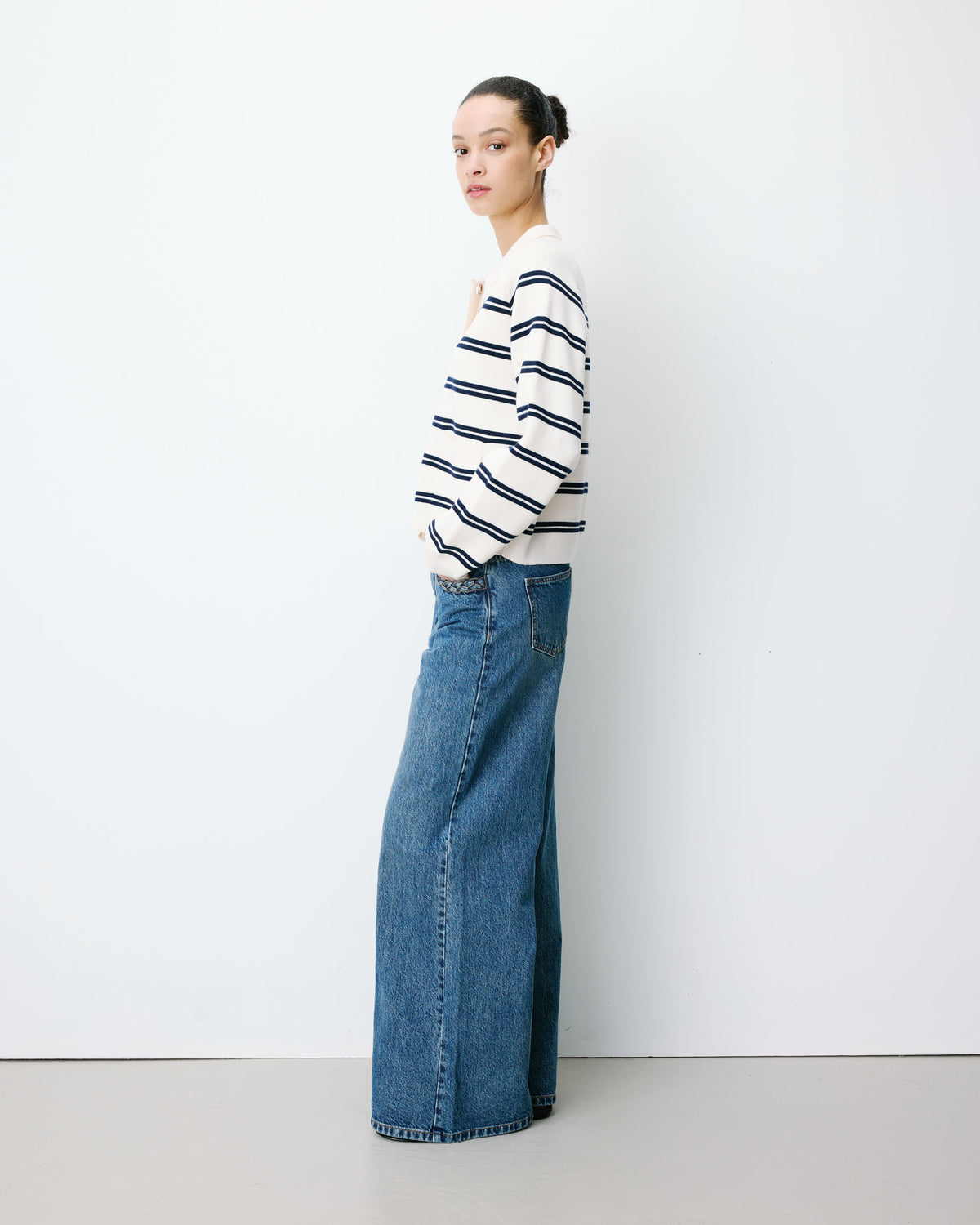 Striped cardigan with shirt collar ecru Ardenis