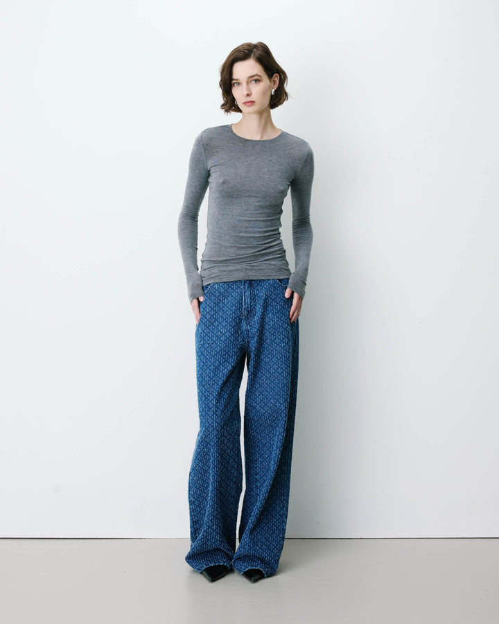 Second-skin crew-neck top gris Alkias