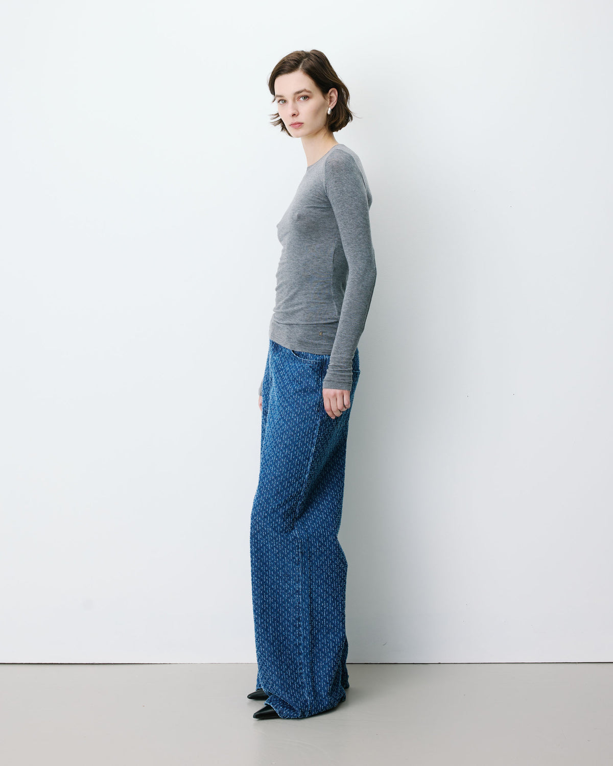Second-skin crew-neck top gris Alkias