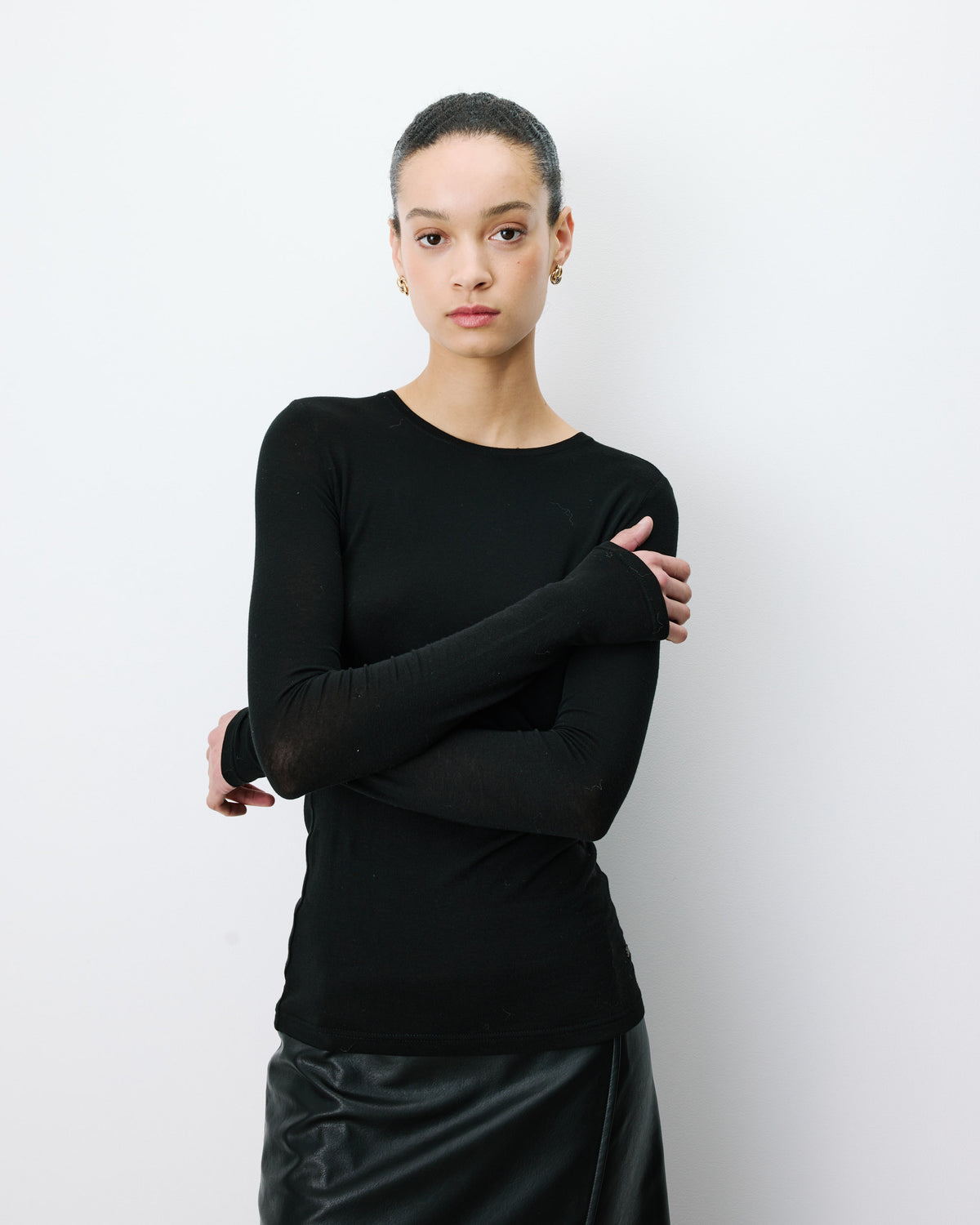 Second-skin crew-neck top noir Alkias