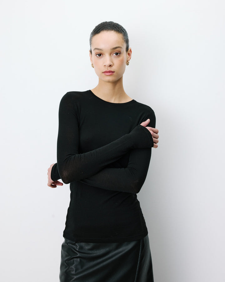 Second-skin crew-neck top noir Alkias