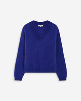 Pull large doux en mohair mélangé col V cobalt Adorable