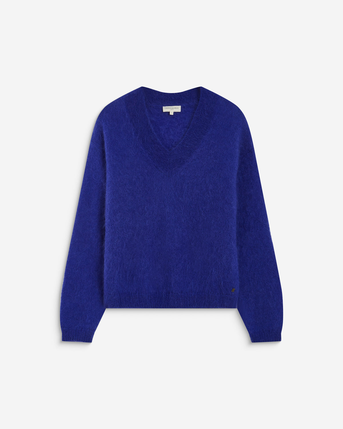 Pull large doux en mohair mélangé col V cobalt Adorable