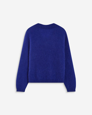 Pull large doux en mohair mélangé col V cobalt Adorable