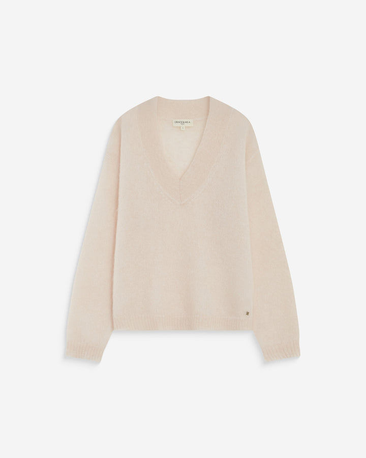 Pull large doux en mohair mélangé col V nude Adorable