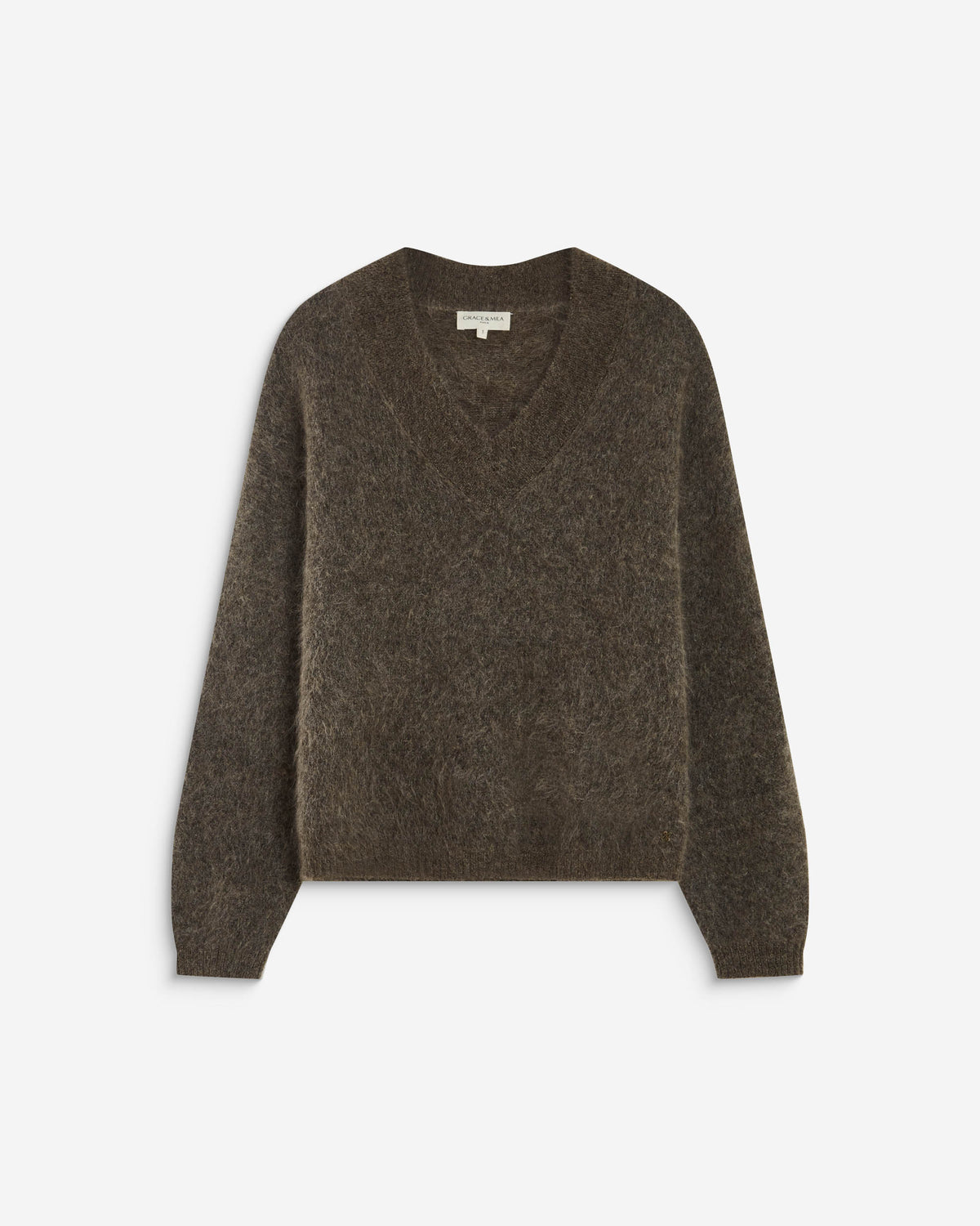 Relaxed soft-touch V-neck sweater taupe Adorable