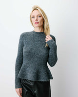 Pull peplum en maille côtelée col cheminée anthracite Alvar