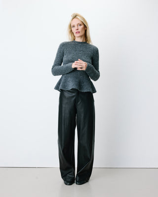 Pull peplum en maille côtelée col cheminée anthracite Alvar
