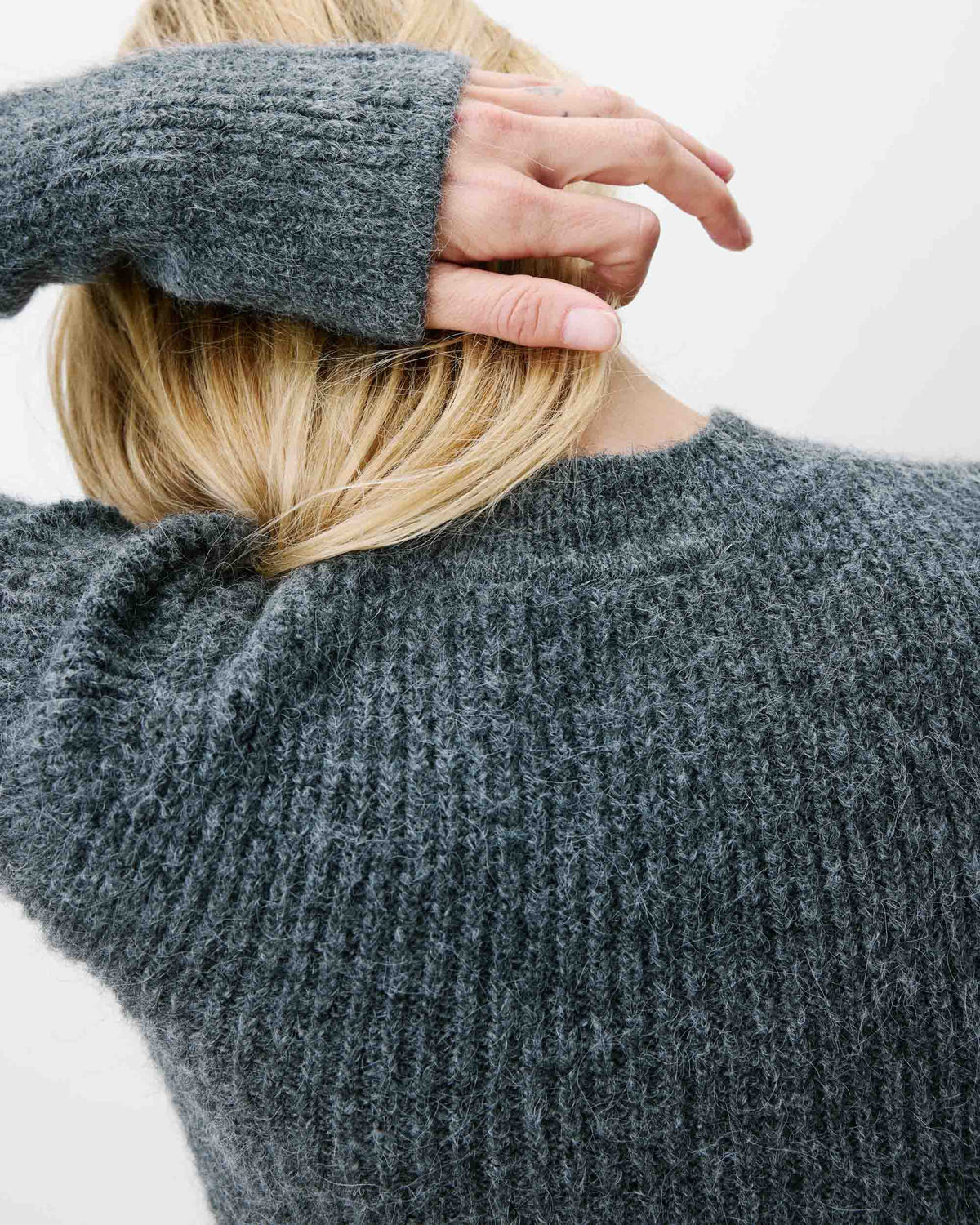 Pull peplum en maille côtelée col cheminée anthracite Alvar