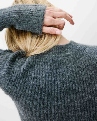 Pull peplum en maille côtelée col cheminée anthracite Alvar