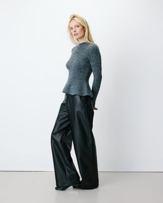 Pull peplum en maille côtelée col cheminée anthracite Alvar