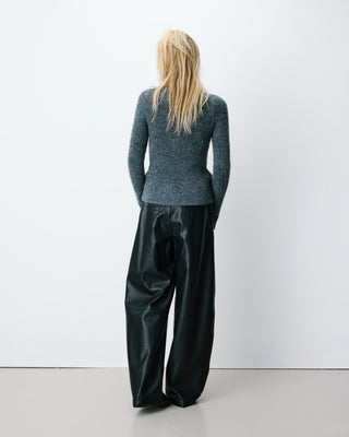 Pull peplum en maille côtelée col cheminée anthracite Alvar