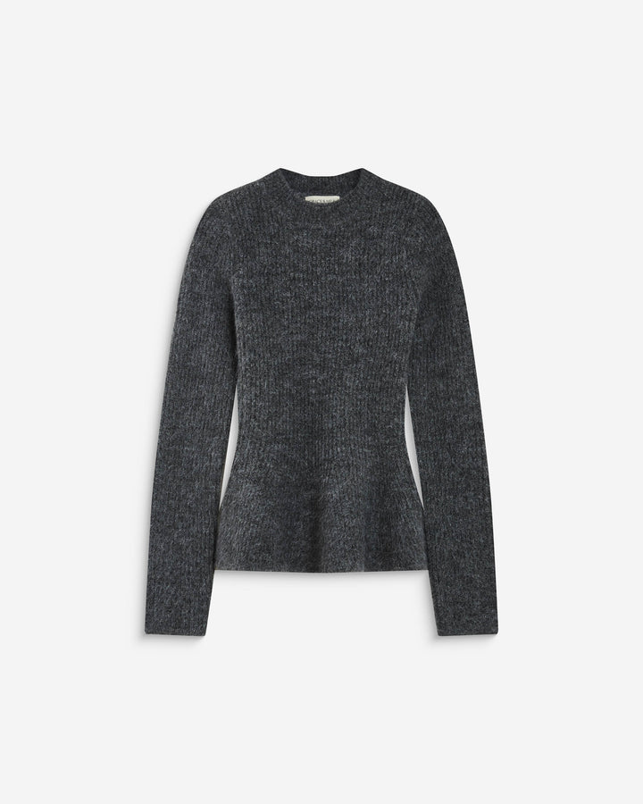 Pull peplum en maille côtelée col cheminée anthracite Alvar