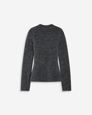 Pull peplum en maille côtelée col cheminée anthracite Alvar