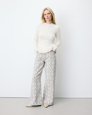Pull peplum en maille côtelée col cheminée ecru Alvar