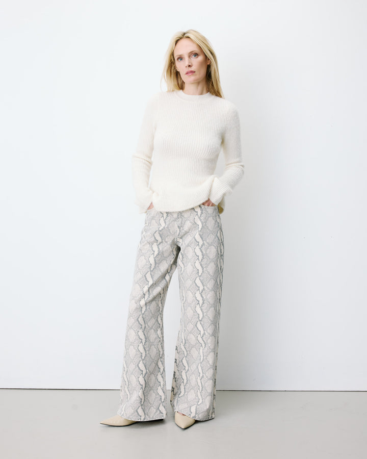 Pull peplum en maille côtelée col cheminée ecru Alvar