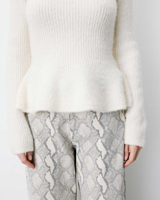 Pull peplum en maille côtelée col cheminée ecru Alvar