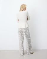 Pull peplum en maille côtelée col cheminée ecru Alvar