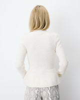 Pull peplum en maille côtelée col cheminée ecru Alvar