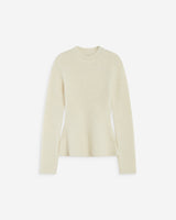 Pull peplum en maille côtelée col cheminée ecru Alvar