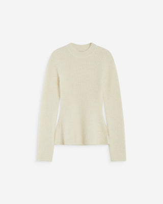 Pull peplum en maille côtelée col cheminée ecru Alvar