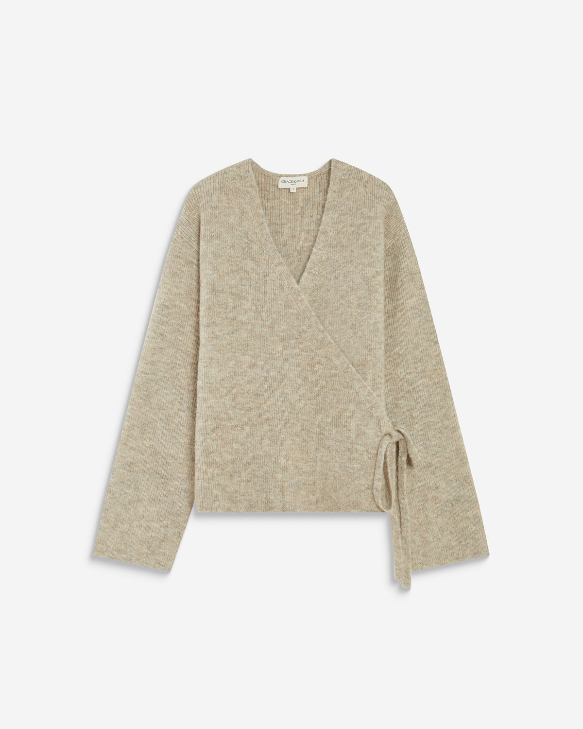 Cardigan cache-cœur nouable en maille grege Anior