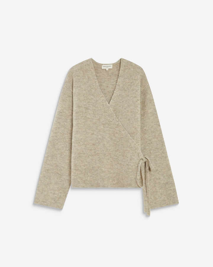 Cardigan cache-cœur nouable en maille grege Anior