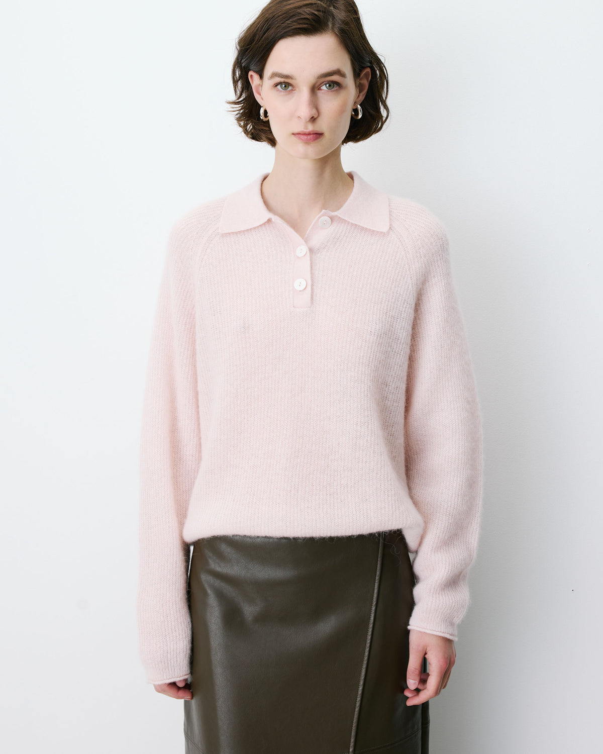 Textured knit polo sweater nude Alevan