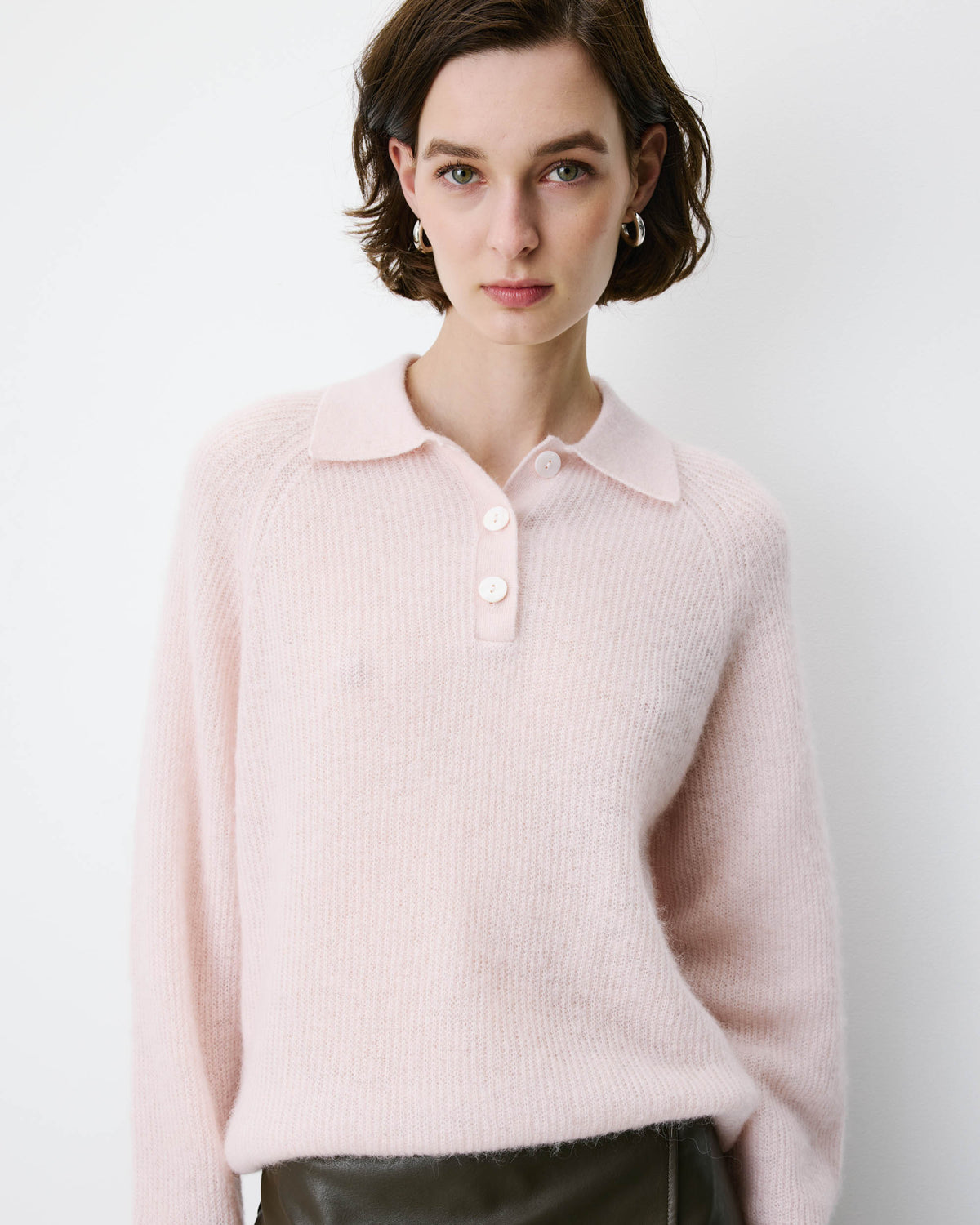 Textured knit polo sweater nude Alevan