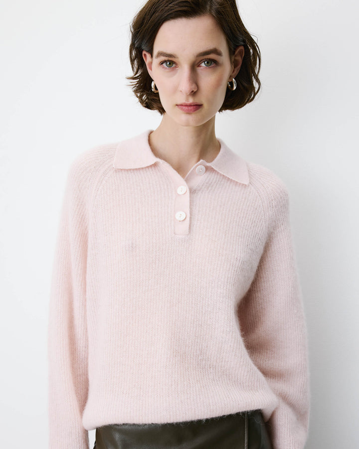 Textured knit polo sweater nude Alevan