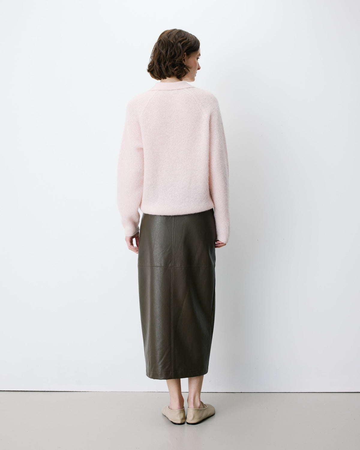 Textured knit polo sweater nude Alevan