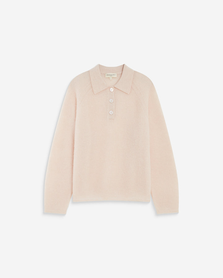 Textured knit polo sweater nude Alevan
