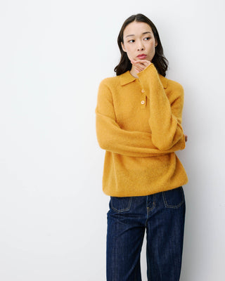 Pull polo en maille texturée boutonné ocre Alevan