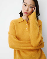 Pull polo en maille texturée boutonné ocre Alevan
