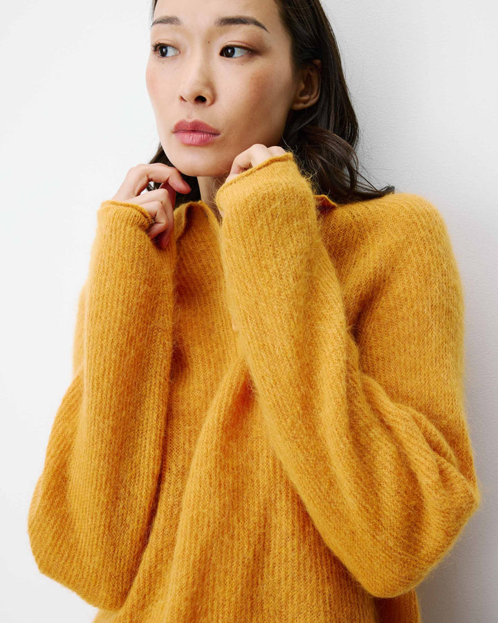 Pull polo en maille texturée boutonné ocre Alevan