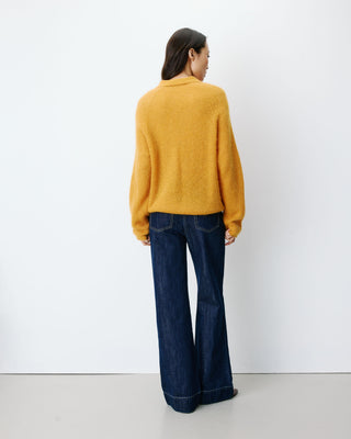 Pull polo en maille texturée boutonné ocre Alevan