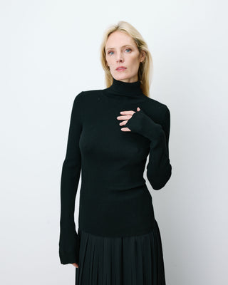 Pull col roulé ajusté en maille fine noir Alfred