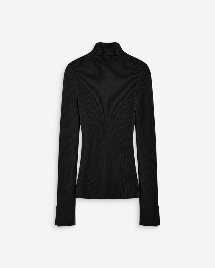 Pull col roulé ajusté en maille fine noir Alfred