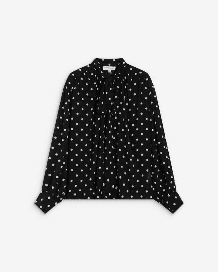 Blouse col lavallière manches longues pois Angelica
