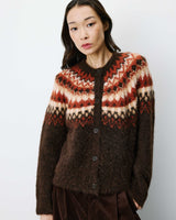 Cardigan en maille jacquard boutonné chocolat Alekio