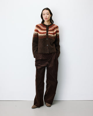 Cardigan en maille jacquard boutonné chocolat Alekio