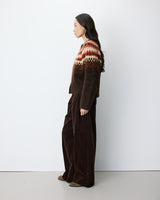 Cardigan en maille jacquard boutonné chocolat Alekio